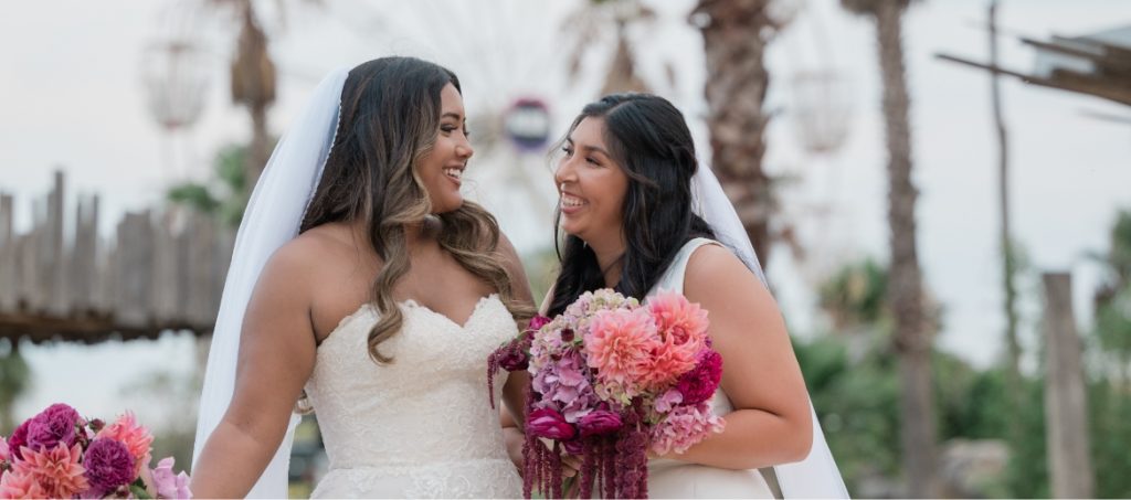 Bride and bridesmaid